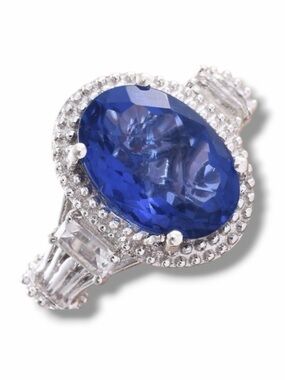 Blue Color Change Fluorite & White Topaz 925 Silver Statement Ring Size 6 NWT